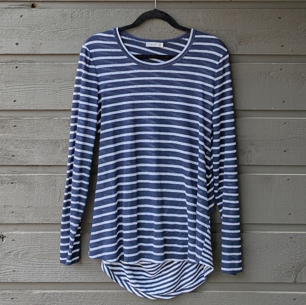 NWOT A.L.C. Exclusive Combo Stripe Open Back Long Sleeve Top 100% Linen Large